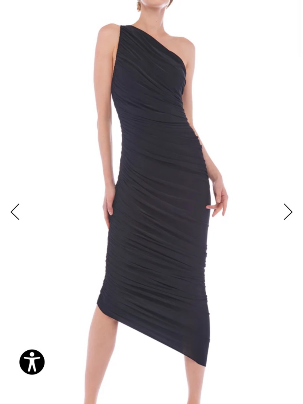 Norma Kamali Black One-Shoulder Ruched Asymmetrical Midi Dress